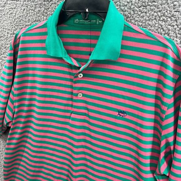 Southern Tide Mens Performance Golf Polo Shirt Medium Short Sleeve Striped - Picture 2 of 15